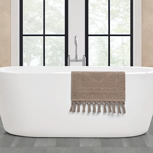French Connection Nellore Bathroom Rugs, Woven and Beaded Bathroom Mats, Durable Non-Slip Bath Rugs, Thick BathMats, 17'' x 28'', Light Brown (FCB020920) - color: Light Brown, size: 1'5" x 2'4" (Rectangular)