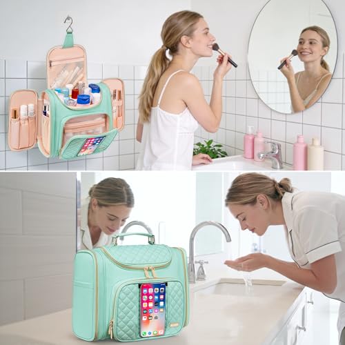Tealari Large Toiletry Bag for Women Men,Bathroom Bag,Water Resistant Shower Bag,Makeup Bag,Toiletry Bags for Traveling,Hanging Toiletry Bag with Transparent Waterproof Phone Pocket - color: Green