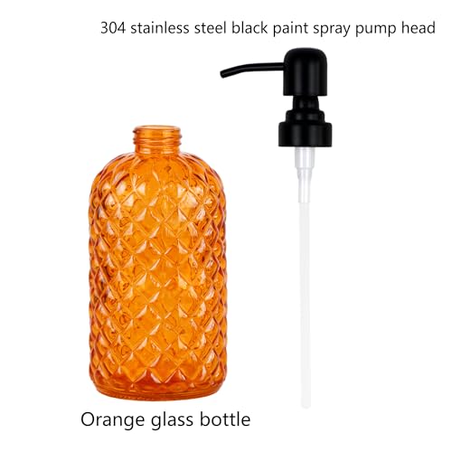 12Oz Glass Soap Dispenser with 304 Black Rustproof Stainless-Steel Pump, Refillable Glass Soap Dispenser for Kitchen, Bathroom, Farmhouse (2pack& Tray) - color: Orange-2pack& Tray