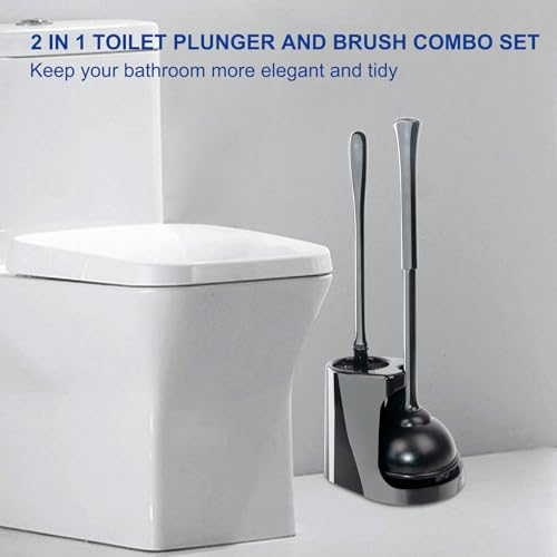CELOX 2 Sets Black Toilet Brush and Plunger Set for Bathroom Heavy Duty - color: Shiny-black