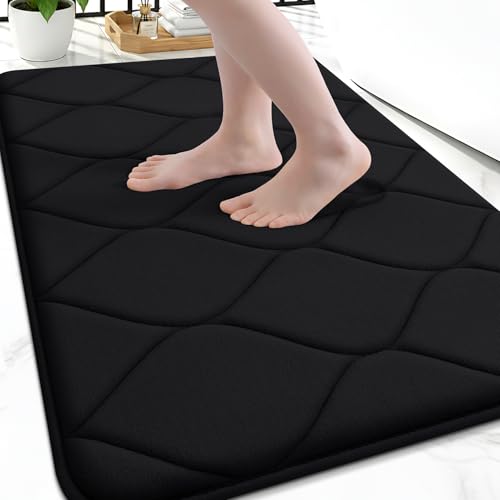 Smiry Memory Foam Bath Mat 30''x20'', Ultra Soft Non-Slip Bathroom Rug, Plush Water Absorbent Quick Dry and Machine Washable Floor Mat for Shower, Tub & Home Decor, Black - color: Black, size: 30''x20"