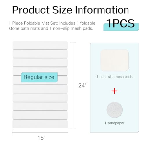 Cuckan Foldable Stone Bath Mats for Bathroom Super Absorbent Diatomaceous Earth Bath Mat Quick Dry Bath Rug Drying Mats with Non Slip Shower Rug Tub Shower Mat - color: White, size: Rug 15x24" + 14x18" Non-slip Mat