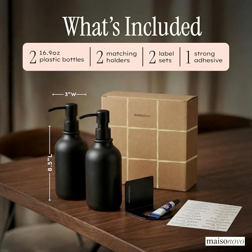 Shampoo and Conditioner Dispenser Wall Mounted Set of 2 Black - No Drill Shower Soap Dispenser for Bathroom Refillable - Spa Hotel Style Accessories by MaisoNovo - color: Black Set of 2