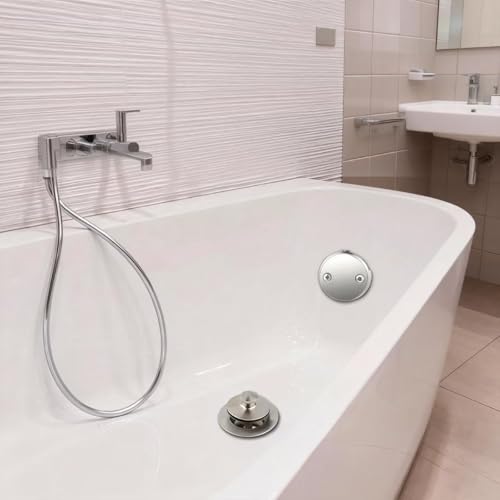 Two-Hole Bathtub Overflow Drain Cover, 81mm (3.18 inch) Diameter with 48mm Hole Spacing, Zinc Allo Cover with 2 Screws for Standard Tub (Plated Chrome) - color: Plated Chrome