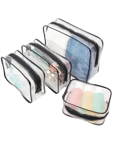 Buminee Clear Toiletry Bag, TSA Approved Travel Toiletry Bag, Water Repellent Carry-on Cosmetic Bag for Women & Men, Airline Compliant Shower Bag for Travel Accessories - 4 Pack Black Single Zipper - color: black 4p