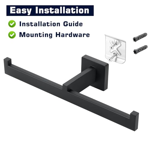 Double Rolls Toilet Paper Holder Matte Black, SUS304 Stainless Steel 2 in 1 Square Tissue Roll Holder Wall Mounted for Bathroom, Hotel, Home Loading Mega Rolls - color: Matte Black