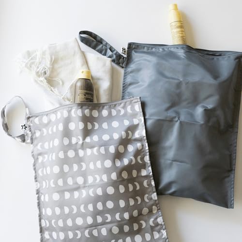 Tiny Twinkle Mess Proof Wet Bags | 2-Pack Reusable Waterproof Wet Bags for Swimsuits | Baby Clothes | Travel & Diaper Bag (Luna) - color: Luna, size: 2 Pack