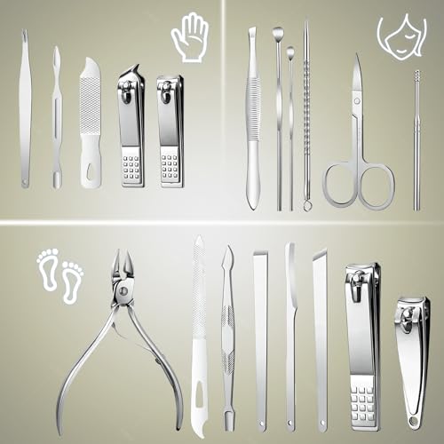Manicure Set - 19 in 1 Professional Nail Clippers Pedicure Kit, Manicure Tool Kit, Stainless Steel Facial Grooming Set Kit, Gift Idea for Women, Men, Girls, Teens, Grey - color: Grey