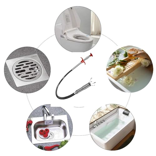 63 inch flexible drain snake drain clog remover tool, sewer, shower, kitchen, bathroom, tub, plunger alternative, drain hair removal tool（Gift 10 disposable floor drain nets）