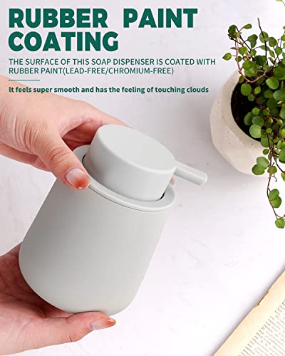 Bosilunlife Soap Dispenser Bathroom - Light Grey Ceramic Soap Dispenser Lotion Pump Dish Soap Dispenser for Kitchen 12oz Refillable Liquid Hand Wash Dispenser for Bathroom (Rubber Paint) - color: Rubber Light Grey