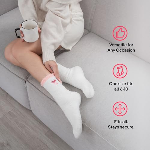 CoolMate Cozy Soft Cloud Socks, Fuzzy Socks for Women - color: D.03 - Embroidered Ribbon