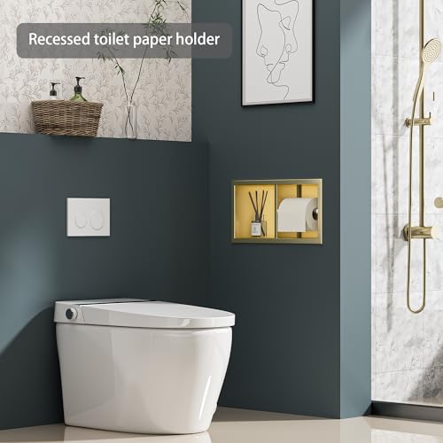 Neodrain Dual Roll Recessed Toilet Paper Holder - 304 Stainless Steel, Hidden in-Wall Design, Simple Loading and Unloading, Space-Saving for Modern Bathrooms（Gold - color: Gold
