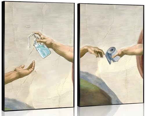 Laylwhq Bathroom Wall Art Retro Funny Hand Of God Canvas Decor, 12 * 16in | 2 Pcs, Humor Handwashing Fluid Toilet Paper Theme, Unframed, Paintings Prints Posters - color: bathroom, size: 12"Wx16"Hx2