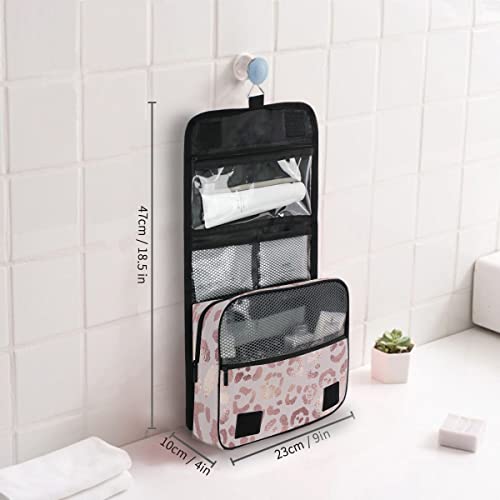 senya Hanging Travel Toiletry Bag Kit Makeup Case Cosmetics Organizer for Men Women - color: Leopard Print Cheetah Rose Gold