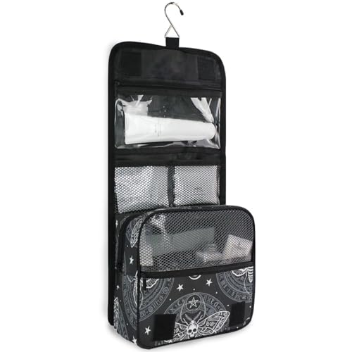 MNSRUU Hanging Toiletry Bag Skull Butterfly Black Makeup Bag Portable Travel bag for Toiletries Organizer Bags for Women Men, Travel-Essentials Bag - color: Skull 02b