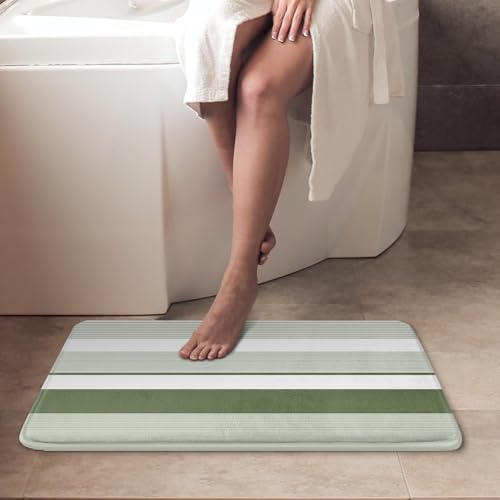 ArtSocket Green Striped Bathroom Set with Shower Curtain and Bath Rugs and Accessories,Boho Modern Non-Slip Shower Curtain Set,Bathroom Decor 3 Pcs - color: Green Striped
