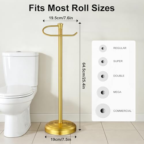 Gold Toilet Paper Holder Free Standing, 25" H 304 Stainless Steel Toilet Paper Stand for Bathroom，Weighted Base Floor Tissue Roll Holder,Toilet Roll Stand - color: Gold