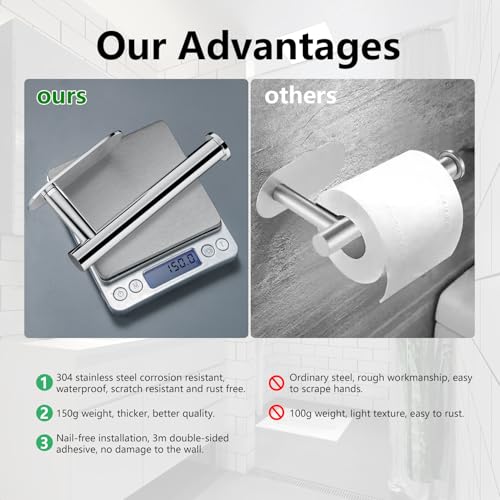 YUET Toilet Roll Holder Self Adhesive Holders Tissue 3M Stand Hanger Bathroom, Kitchen, Washroom Premium Thicken SUS-304 Stainless Steel, No Drilling Strong Adhesiveness Rustproof (Polished Chrome) - color: Polished