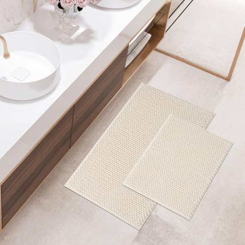 FRESHMINT Chenille Bath Rugs Set - 2 Piece (17"x24" + 20"x32"), Non-Slip Bath Mats, Absorbent, Washable, Cream White - color: Cream, size: 24"x17"+32"x20"