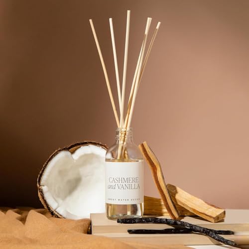 Sweet Water Decor Non-Toxic Cashmere and Vanilla Reed Diffuser Set, Cashmere, Sandalwood, Milky Coconut, Bourbon Vanilla Scented Diffuser for Home, Light Fragrance, Made in the USA, 3.5 FL OZ - style: Cashmere & Vanilla