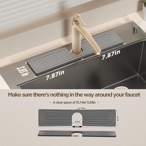 Faucet Mat for Kitchen Sink, Diatomite Stone Drying Sink Protectors, Bathroom Faucet Splash Guard, Quick Dry Water Absorbing, Non-Slip Stone Tray for Kitchen Counter, Grey, 15.7" x 3.9" - color: Grey, size: 15.7" x 3.9"