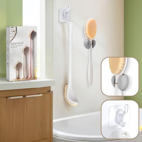 Foot Brush & Back Scrubber Set, 27.5'' Adjustable Foot Scrubber for Shower, 18.9'' Shower Back Scrubber with 3-Length Usage, Great Aid for People with Limited Mobility(White Set) - color: White+back Scrubber