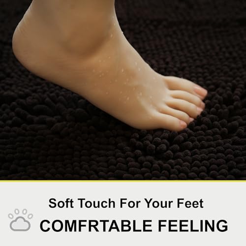 Bathroom Rugs Chenille 3-Piece Extra Soft and Absorbent Shag Bathroom Rugs, Machine Wash Mat, Strong PVC Non-Slip Underside, Plush Carpet Mats (Coffee) - color: Coffee, size: 2'8" x 1'8" (16x24"+20x32"+20x20"U shape）