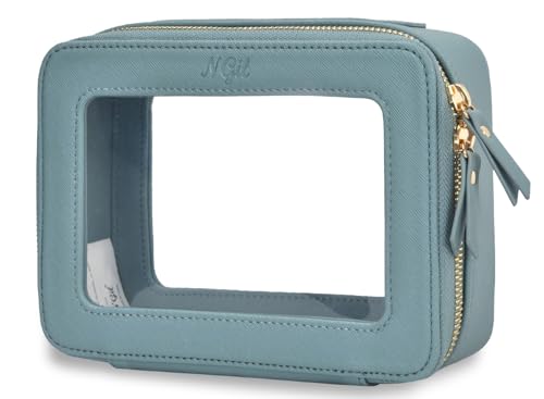 NGIL Clear Faux Leather Travel Toiletry Bag, Makeup Bag Organizer for Women, Clear Window & Gold Zipper Makeup Bag, Road Trip Essential, Skincare, Cruise Ship Essentials (Blue) - color: Blue