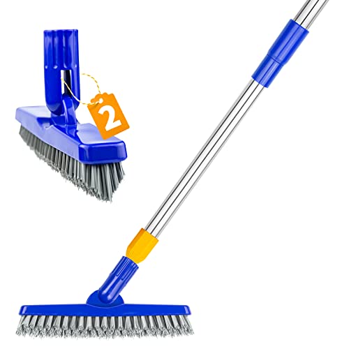 2 Pack Grout Brush with Long Handle, 56.5'' Swivel Grout Cleaning Brush,V-Shape Grout Scrub Brush, Extendable Handle Grout Cleaner Brush for Tile Floors，Bathroom,Baseboard,Shower,Corner - color: Blue