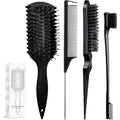 Curl Defining Brush, Curly Hair Brush Products With 3 Pcs Slick Back Hair Brush Set Bristle Brush Edge Control Teasing Comb for women (Black) - color: black