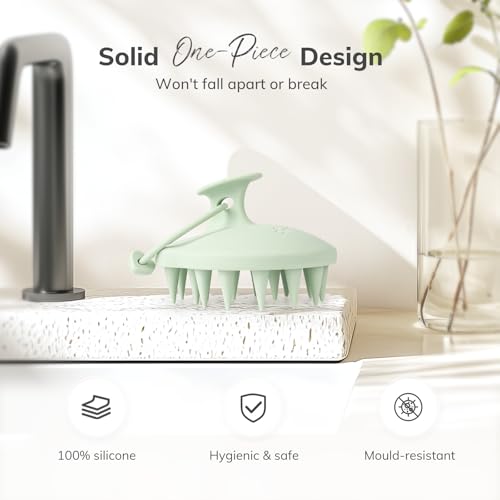 Sndyi Silicone Scalp Massager Hair Growth, Scalp Scrubber with Soft Silicone Bristles, Scalp Exfoliator for Dandruff Removal, Large Size Shampoo Brush, Wet Dry Scalp Brush for Long Thick Curly Hair - color: Mint Green