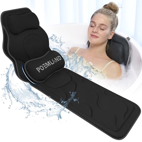 Poemland Luxury Full Body Bath Pillows for Tub-Extra Thick Bathtub Cushion with Lumbar Pillow for Neck and Back Support, Bath Accessories, Gift for Relaxing, Soaking, Spa - color: Black