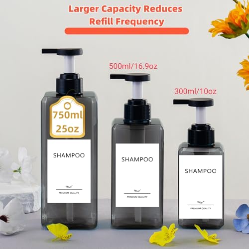 Shampoo and Conditioner Dispensers 25OZ Refillable Large Shower Bottles 2Pack Hand Soap Dish Soap Dispenser with Waterproof Labels Square Pump Bottle for Bathroom and Kitchen- Gray, 750ml - color: Gray - 2pack 25oz