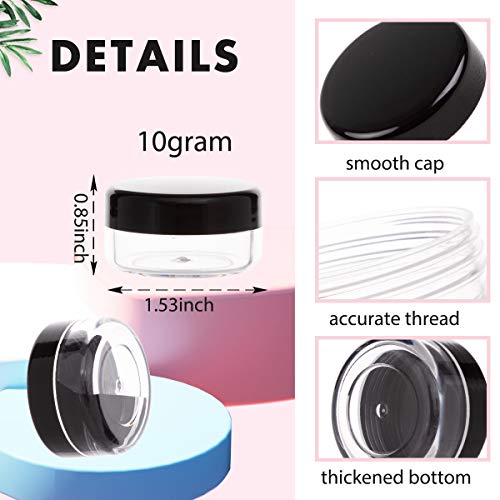 10 Gram Sample Containers with Lids, 10 Pack Sample Jars, Small Cosmetic Travel Container for Makeup, Lotion, Cream, Powder, 10 ML Mini Containers with Black Lids - color: Black