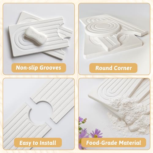 Faucet Mat for Kitchen Sink with Sandpaper, Diatomaceous Earth Faucet Splash Guard, Fast Drying Sink Protector Stone, Water Absorbing Stone Mat for Bathroom Sink Counter, Gift for Mother's Day, White - size: 16" x 3.9"