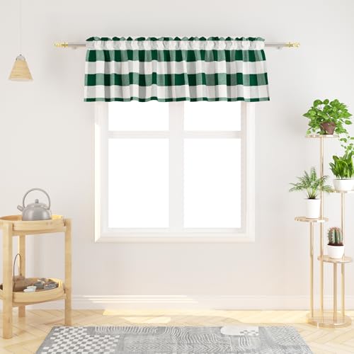 3 Pieces Tier Curtains and Valance Set Buffalo Check Kitchen Tiers Plaid Gingham Rod Pocket Classic Short Small Cafe Curtains Country Farmhouse Cafe Bathroom 54"x18"/27"x24" Dark Green & White - color: Plaids Dark Green&white, size: 27"W x 24"L (Pack of 3