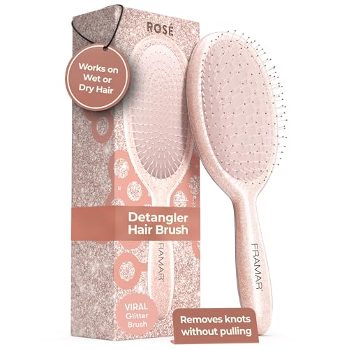FRAMAR Glitter Hair Brush Detangler, Detangling Hairbrush For Women, Wet Hair Brush For Girls, Hair Detangler Brush, Wet Hairbrush, Hairbrushes, Reduces Frizz – Rosé - color: Rose Gold