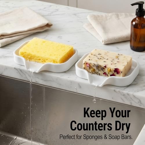 Zulay Kitchen Small Silicone Sponge Holder (4.9x3.3”) – Space-Saving Sink Organizer Tray for Sponge, Soap, Brush & More – Compact Non-Slip Dish for Kitchen & Bathroom (White) - color: White (Small), size: Small (4.9x3.3)