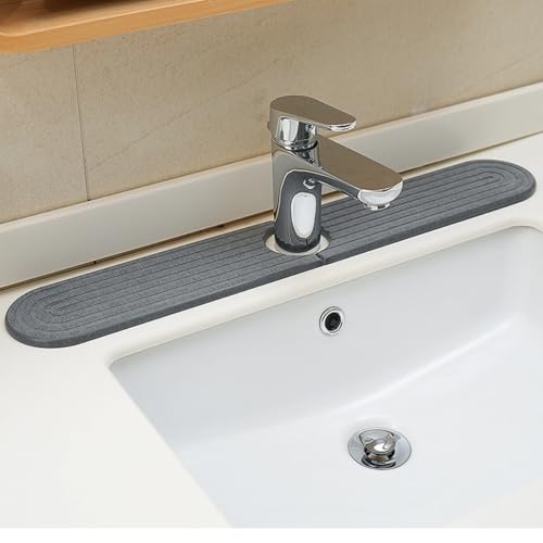 dophee Faucet Mat for Kitchen Sink, Diatomite Fast Drying Stone Sink Tray Faucet Splash Guard Absorbent Mat for Bathroom Counter, 23.3"x3.9", Dark Grey - color: Dark Gray