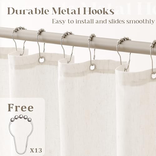 Cream Linen Shower Curtain for Bathroom Water Repellent 72x75 Inch | Extra Long Shower Curtains, Modern Boho Luxury Cute Neutral, Cloth Fabric, 75 Inches Long, for Hotel Bathtub, with Hooks - color: Natural, size: 72"W x 75"L (Pack of 1)
