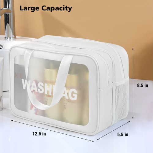 DAPOWER Travel Toiletry Bag for Women and Men, Matte Translucent Toiletry Bag with Handy Handle, Makeup Cosmetic Organizer Bag for Travel Toiletries Accessories (White-XL) - color: White-XL
