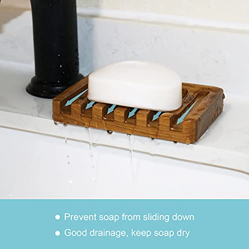 HTB 2 Pack Self Draining Soap Dishes,Teak Wood Soap Holder for Shower | Soap Saver Keep Soap Dry,Extend Soap Life,Non-slip Soap Tray for Shower,Bathroom,Sink,Kitchen,Countertop,Waterfall Drainer - color: 2pcs
