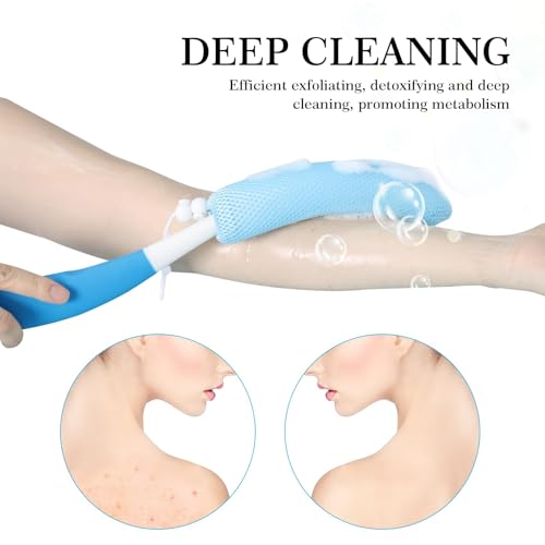Back Scrubber for Shower, 15.35" Long Handle Shower Brush for Body, Back Brush for Shower for Men Women, Long Handled Bath Sponge for Deep Clean, Exfoliating, Anti-Slip Curve Handled Back Scrubber - size: Blue-blue-h