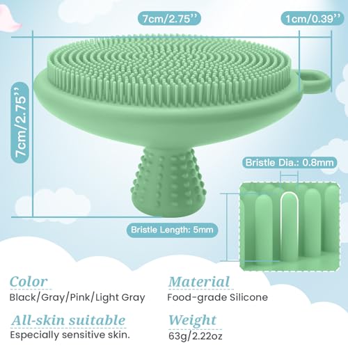 Silicone Face & Back Scrubber Set, Manual Face & Body Scrubber Exfoliator with Soft Bristles and Non-Slip Handle, Back Brush Bath Brush with 2 Detachable Brush Heads(3PCS Green Set) - color: 3*green Set