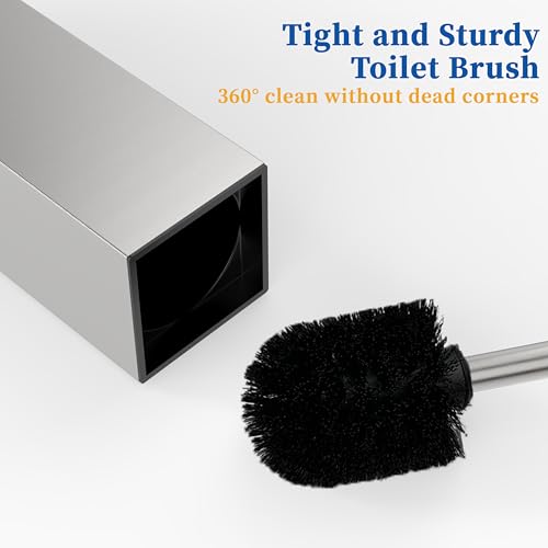 RUACQ Toilet Brush and Holder Set 2pcs,Square Toilet Bowl Brush for Bathroom with 304 Stainless Steel Handle Toilet Cleaner Brush with Durable Scrubbing Bristles,Splash-Proof (Brushed Nickel) - color: Brushed Nickel, size: 2 packs