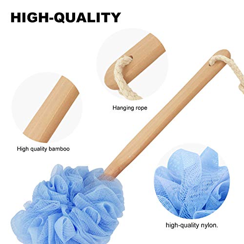 Back Scrubber for Shower & Body, Long Handle Bath Brush with Loofah Sponge, Exfoliating Shower Brush for Men and Women - color: A-blue
