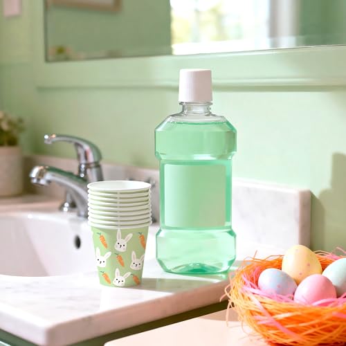 WRAPAHOLIC 3oz Easter Paper Cups - 100 Pack Disposable Bathroom Cups with Carrot Bunny Design, Small Mouthwash Cup for Toothbrush Rinse, Home Bathroom, Easter, Baby Shower and Party - color: Easter - Green Carrot Bunny