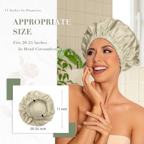 Edoneery Reusable Shower Caps for Women, Waterproof Long Hair Bonnet | Washable Design, Wide Elastic Band, Large Fit, Holds Long Hair, Braids Friendly, Bath Accessories, Spa, Travel - color: Gray Yellow