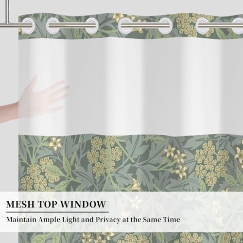 No Hook Farmhouse Floral Shower Curtain with Snap in Liner Set | 71x74 Inch Shower Curtains for Classic Farmhouse Bathroom, Sage Green Botanical Garden Bath Curtain with Mesh Top Window - color: Floral-a