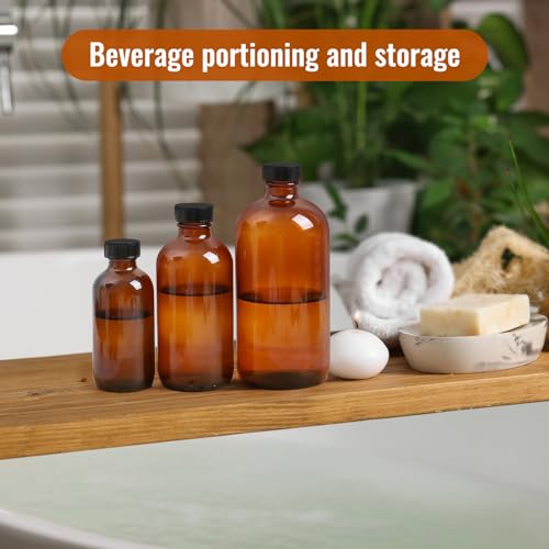 STARSIDE 12 Pack 4 oz Amber Glass Bottles with Lids, 120 ml Round Boston Bottles for Essential Oils, Hot Sauce, Juice, Liquids, Include 1 Brush,1 Funnel, 12 Labels. - size: S